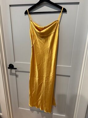 bebe Yellow Satin Midi Slip Dress NWOT